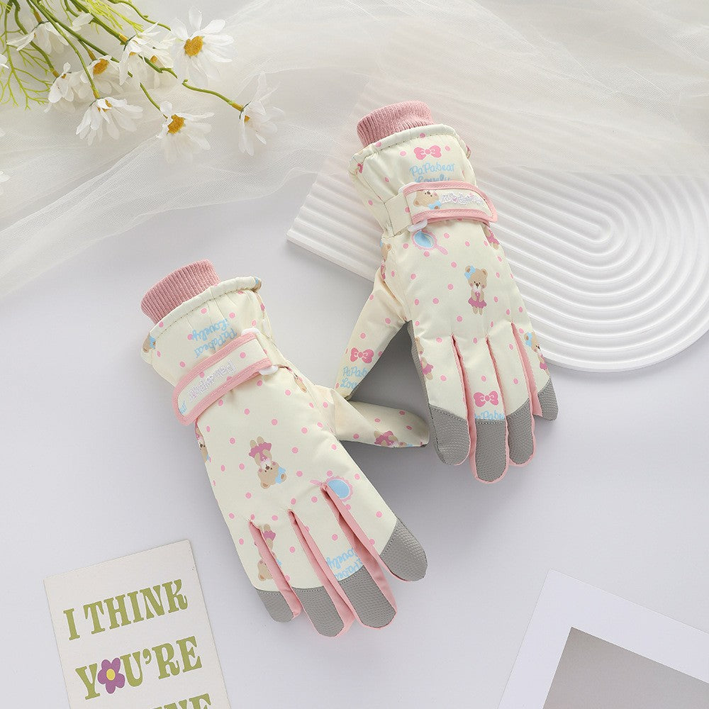 Ski gloves women's winter velvet outdoor cycling and mountaineering thickened waterproof, windproof and cold-proof warm gloves