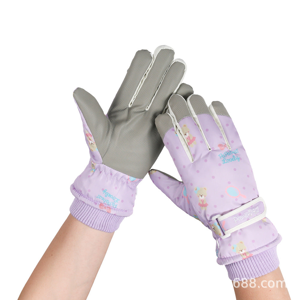 Ski gloves women's winter velvet outdoor cycling and mountaineering thickened waterproof, windproof and cold-proof warm gloves