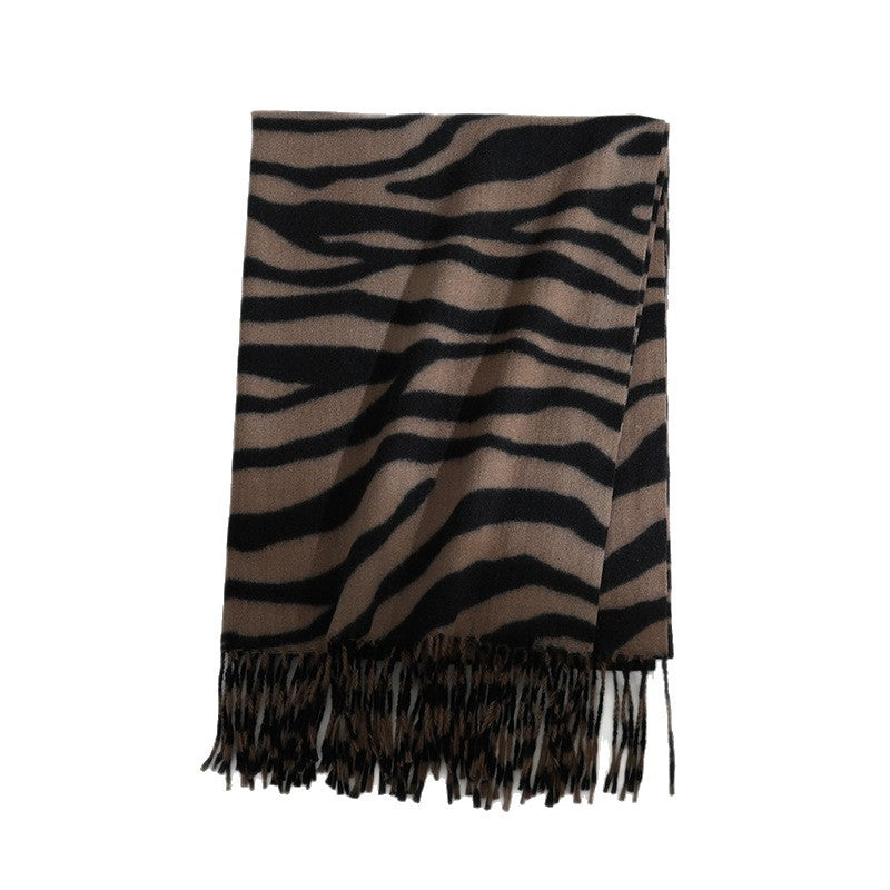 Cross-border new product zebra print scarf for women in autumn and winter, thickened and warm, high-end tassel shawl, Korean version, versatile scarf for men