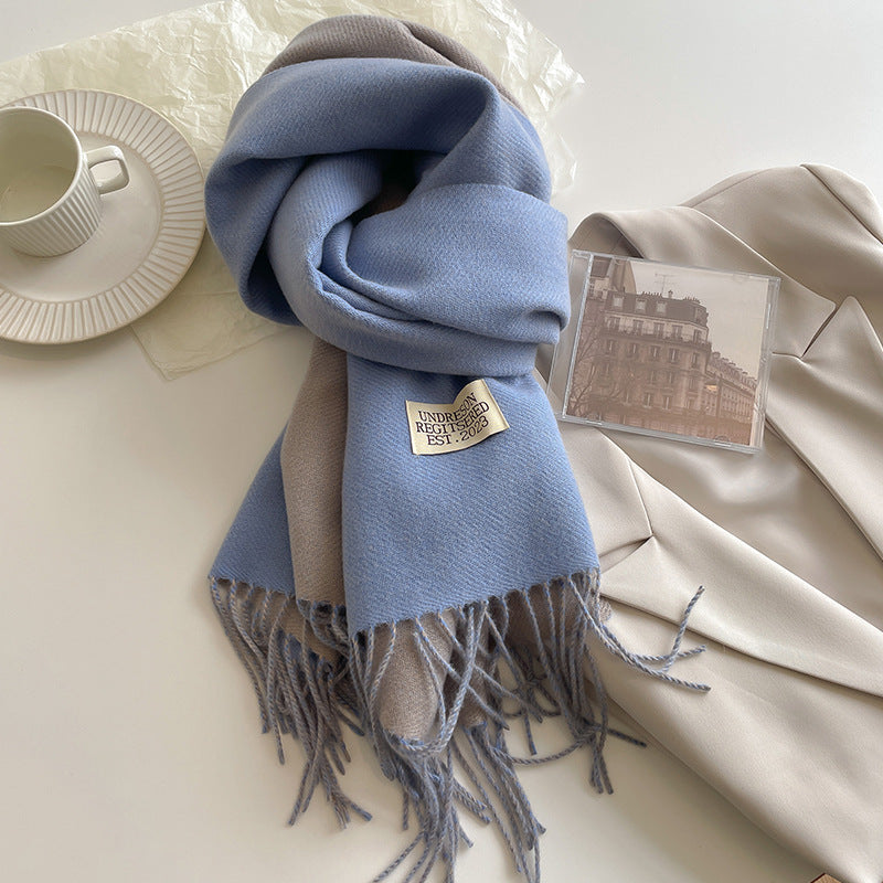 Women's Scarf Winter 2026 New Versatile Reversible Reversible Shawl Dual Purpose Pink Faux Cashmere Korean Style Premium