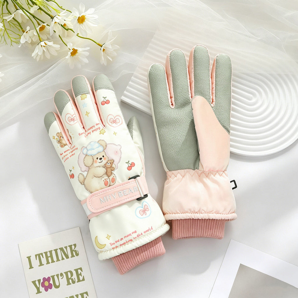 Ski gloves women's winter velvet outdoor cycling and mountaineering thickened waterproof, windproof and cold-proof warm gloves
