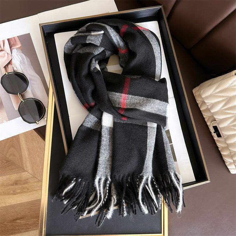2024 explosive imitation cashmere plaid thermal shawl neck unisex autumn and winter fashion all-match tassel scarf