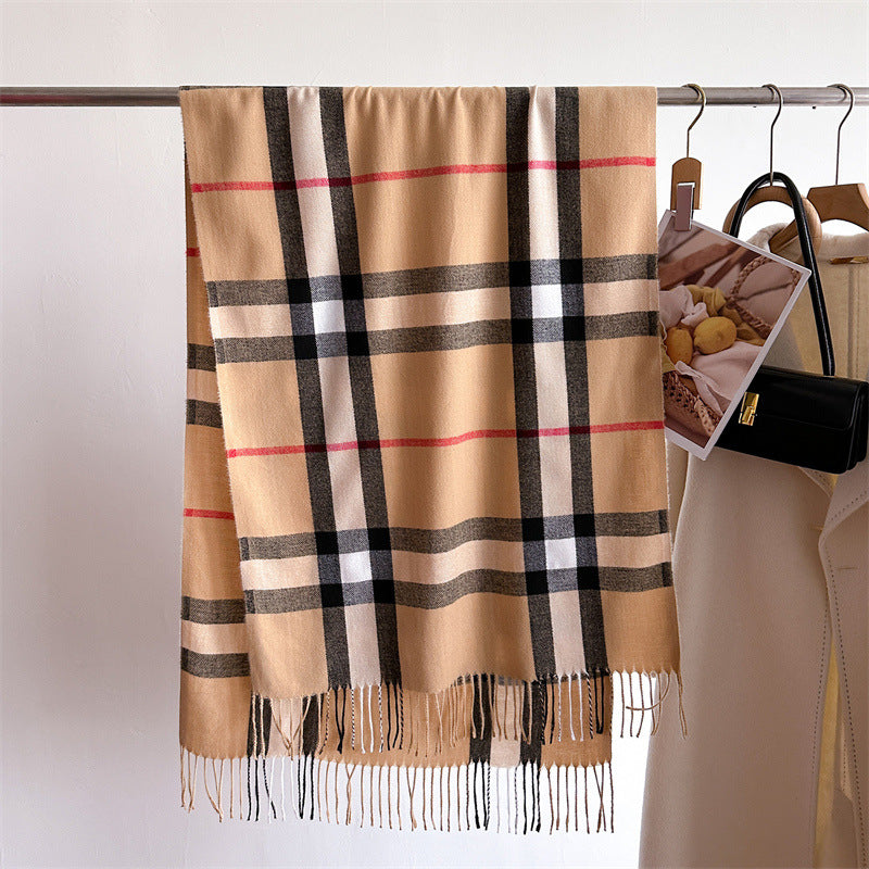 2024 explosive imitation cashmere plaid thermal shawl neck unisex autumn and winter fashion all-match tassel scarf